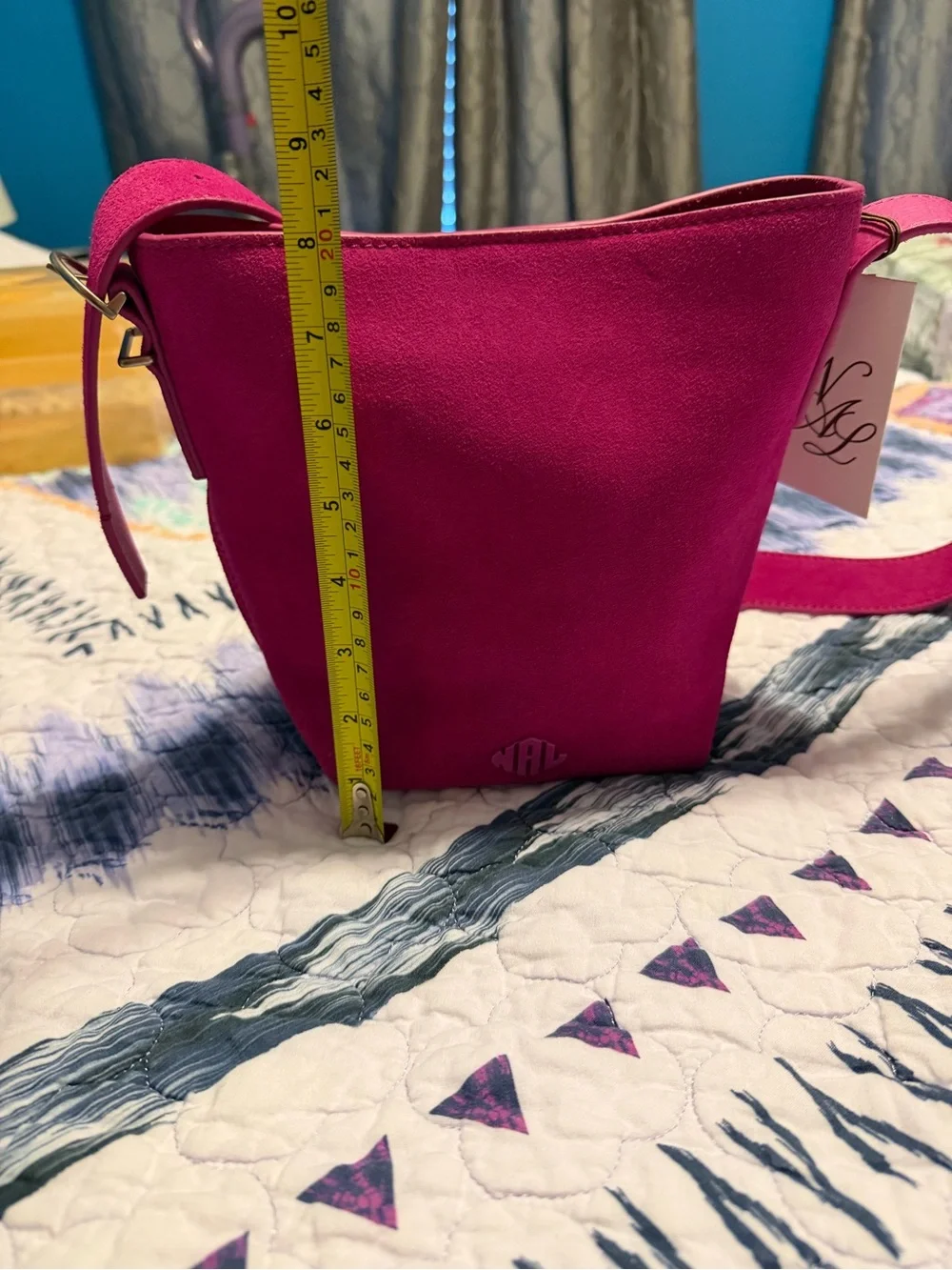 Magenta Suede Bucket Crossbody Bag